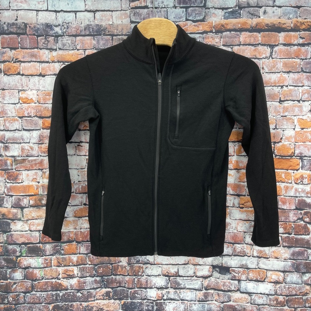 Ibex Mens Small Black 100% Merino Wool Full Zip Jacket Mid Layer Activewear